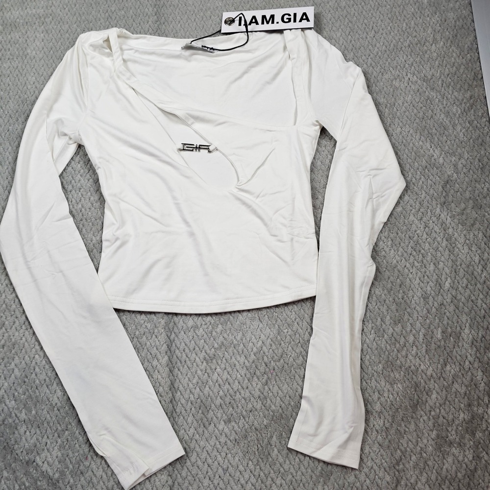 I.AM.GIA Silene Top Womens Small White Long Sleeve GIA‎ Logo NEW